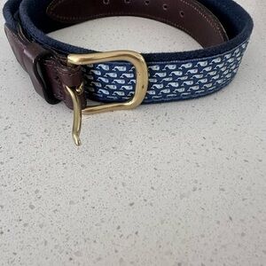 Vineyard Vines Navy and Brown Belt with Gold Buckle
